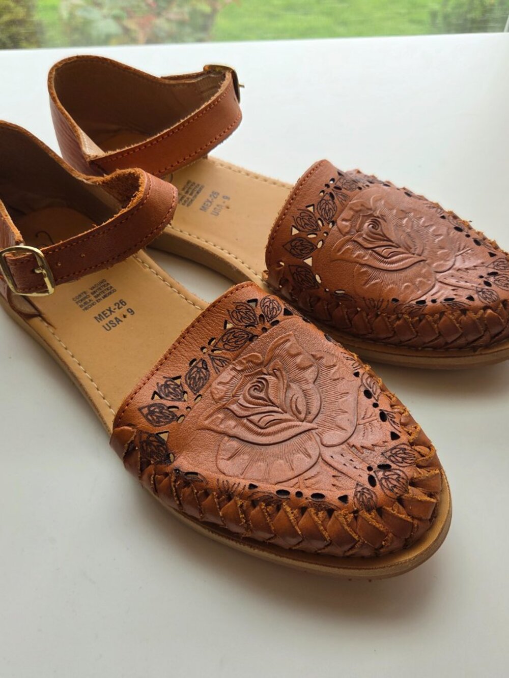 Huarache Sandals Leather Mexican Handmade Size 9 Boho Hippie Buckle Strap Brown - Picture 2 of 6
